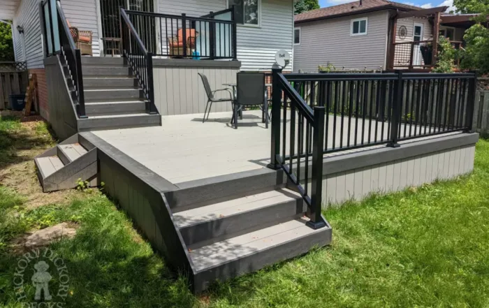 Backyard deck with grass