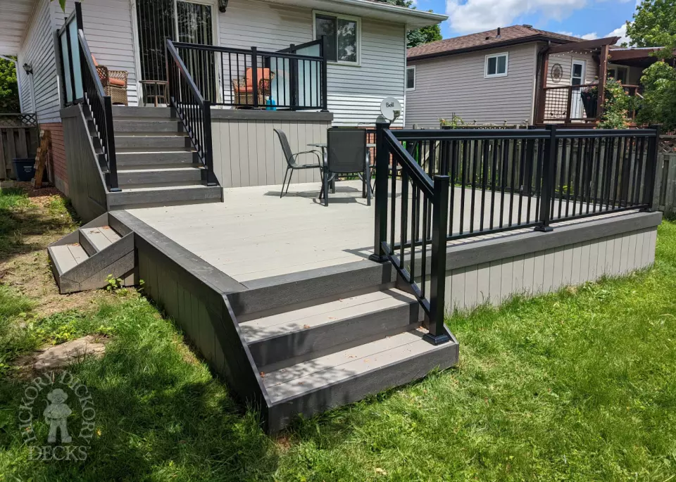 Backyard deck with grass